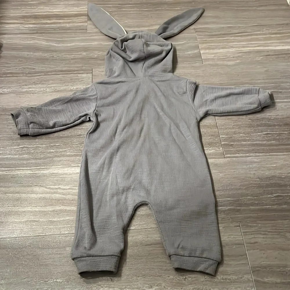 Baby Bunny Ear Zip Coverall Romper